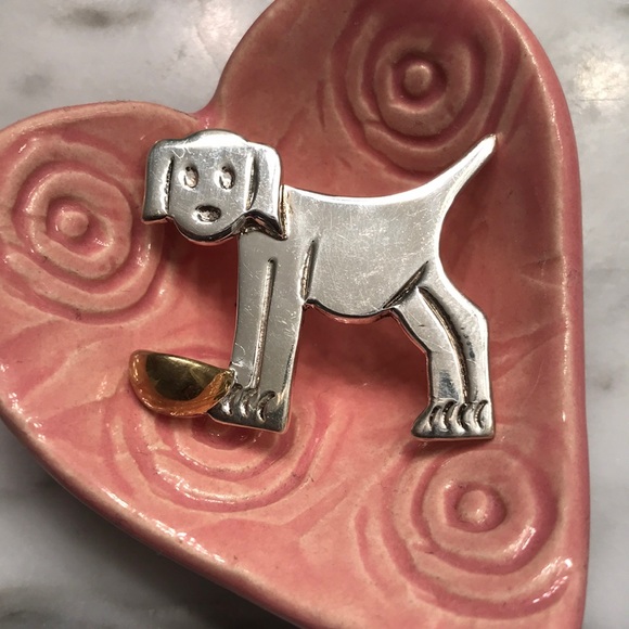 Jewelry - 925 Sterling Silver Dog w/Bowl Pin Brooch